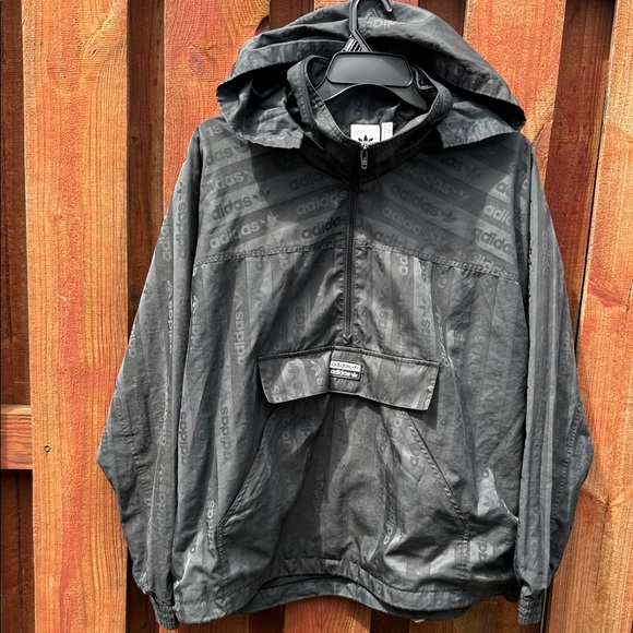 Adidas Men's Black Windbreaker Jacket Size L - Picture 1 of 8